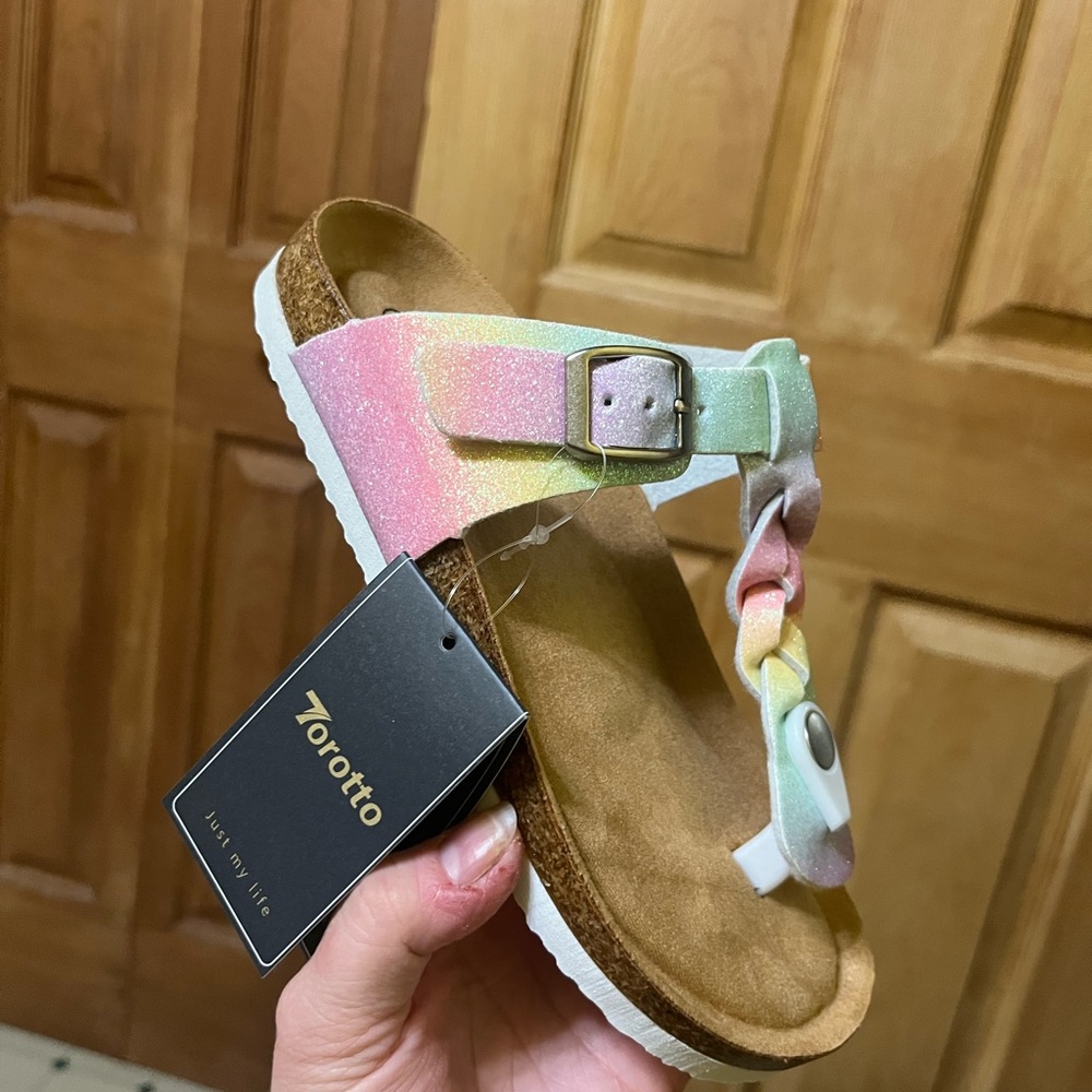 Kids Rainbow Glitter Toe-Post Sandal - Pink/Yellow/Green